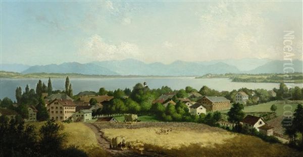 Getreideernte Am Starnberger See Oil Painting by Josef Zink