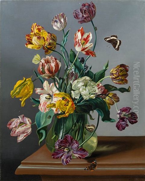 Tulpen In Blumenvase Oil Painting by Leopold Zinnoegger