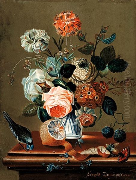 Blumenstillleben Oil Painting by Leopold Zinnoegger