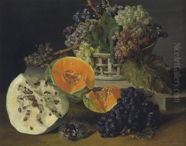 Stilleben Mit Melonen Und Weintrauben Oil Painting by Leopold Zinnoegger