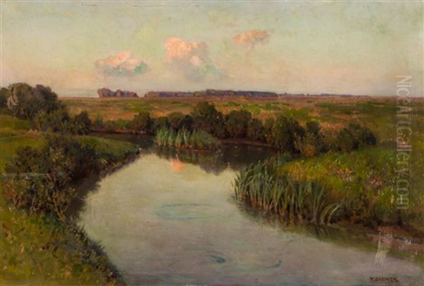 Pejzaz Z Rzeka Meandrujaca Przez Lake Oil Painting by Teodor Ziomek