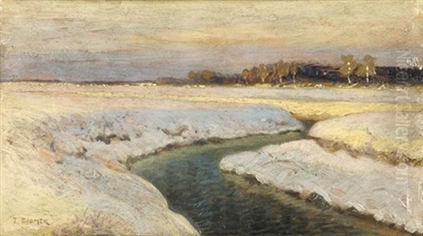 River Rolling Across Snows Oil Painting by Teodor Ziomek