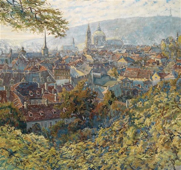 Blick Auf Prag Oil Painting by Ladislaus Zitek