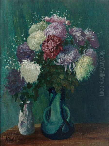 Chrysanthemenstraus Und Jugendstilvasen Oil Painting by Ferdinand Zix