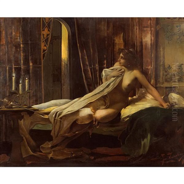 Lady In Her Boudoir Oil Painting by Franciszek Zmurko