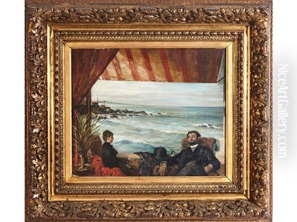 Terrasse Face Au Rocher De La Vierge, Biarritz Oil Painting by Achille (Jean-Baptiste) Zo