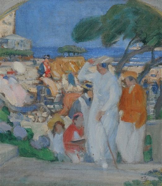 Elegante Gesellschaft Am Meer Oil Painting by Henri Achille Zo