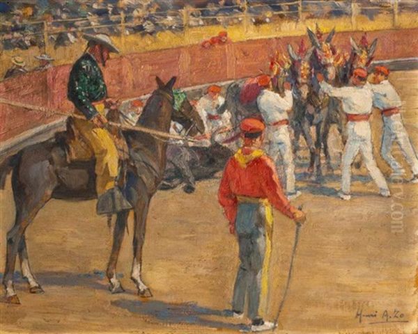 Scene De Tauromachie Oil Painting by Henri Achille Zo