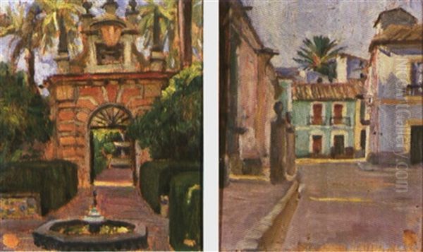 Vista Del Alcazar De Sevilla (+ Calle De Sevilla; Pair) Oil Painting by Henri Achille Zo