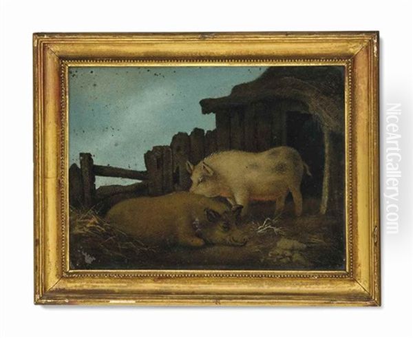 Pigs Ni The Manner Of George Morland Oil Painting by Benjamin Zobel