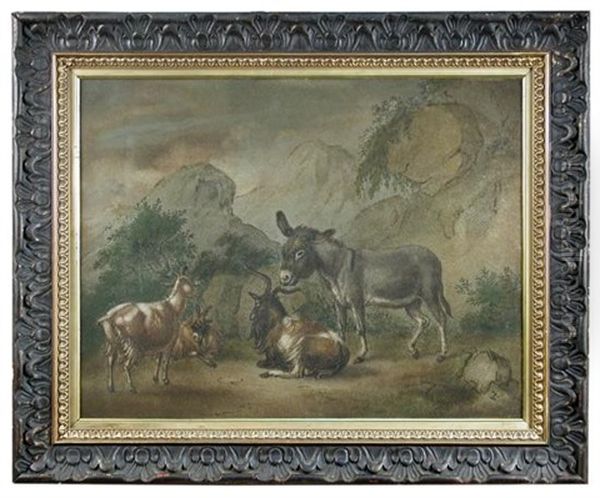 A Donkey With Goats In A Landscape Oil Painting by Benjamin Zobel