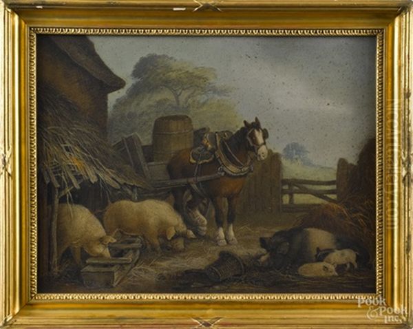 Barnyard Scene Oil Painting by Benjamin Zobel