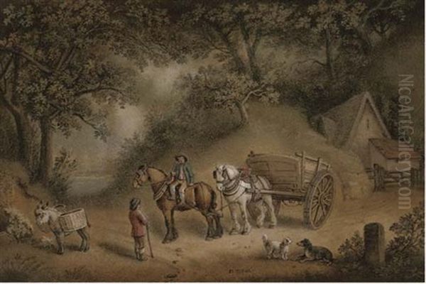 Figures With A Horse And Cart On A Track Oil Painting by Benjamin Zobel