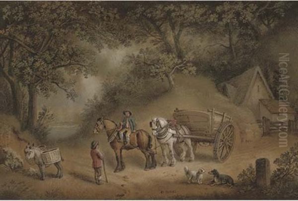 Figures With A Horse And Cart On A Track Oil Painting by Benjamin Zobel