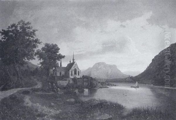 Gotische Kirche Am Gebirgssee Oil Painting by Wilhelm Zobus