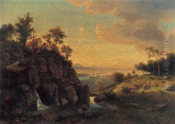 Abendstimmung Uber Idealisierter Landschaft Oil Painting by Wilhelm Zobus