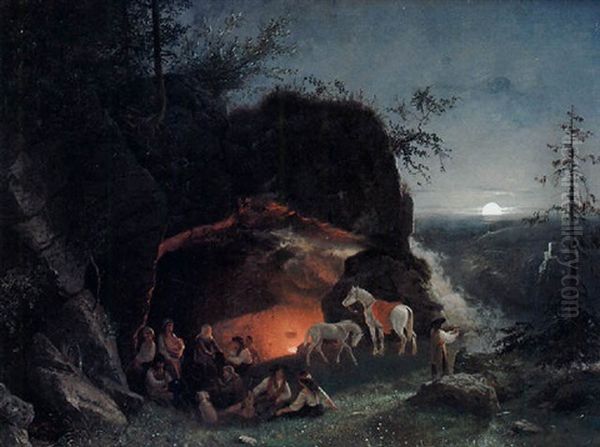 Accampamento Notturno Di Gitani Oil Painting by Wilhelm Zobus