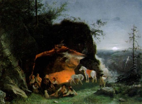 Zigeuner Am Nachtlichen Lagerfeuer Oil Painting by Wilhelm Zobus