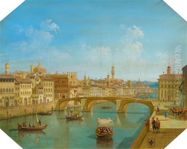 View Of The Santa Trinita Bridge Over The Arno In Florence Oil Painting by Giuseppe Zocchi