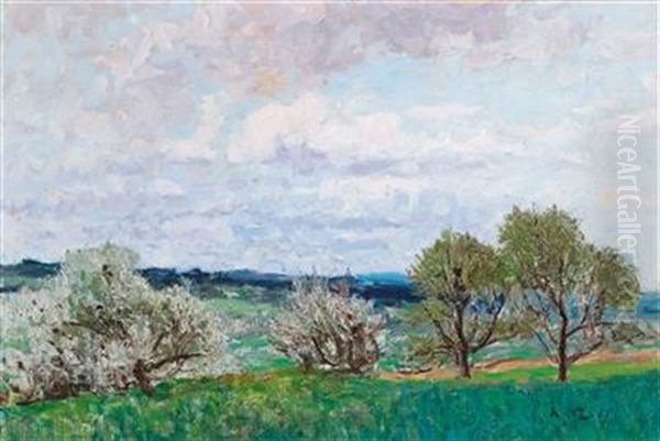 Blossoming Trees In Deutschlandsberg Oil Painting by Alfred Zoff