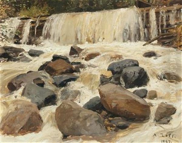 A River Dam Oil Painting by Alfred Zoff