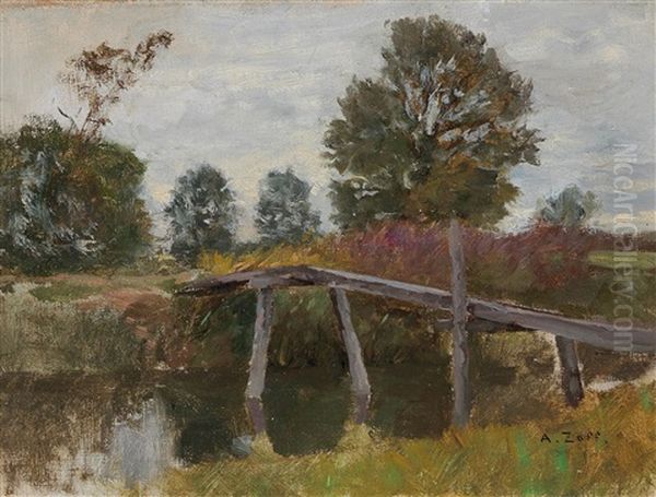 Old Bridge In Langenpreising Oil Painting by Alfred Zoff