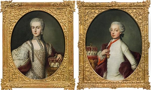 Archduke Joseph & Isabella Of Parma (a Pair) Oil Painting by Johann Joseph Zoffany