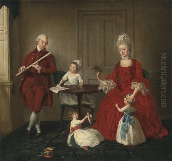 Portrait Of Mr. And Mrs. James Blew And Their Three Children In An Elegant Interior (collab. W/studio) Oil Painting by Johann Joseph Zoffany