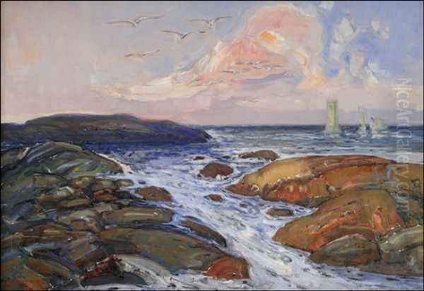 Purjeveneita Ja Rantakallioita Oil Painting by Emil Karl Zoir