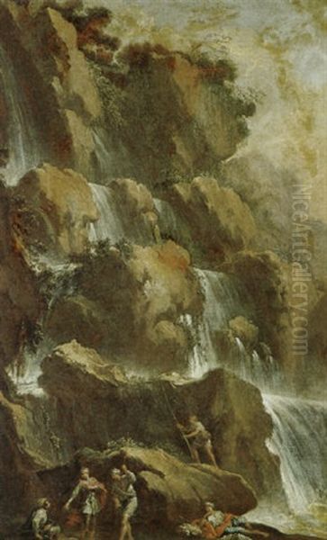 Wasserfall Im Gebirge Mit Figuren Oil Painting by Giuseppe Zola