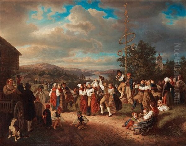 Midsommardans I Rattvik (midsummer Dance In Rattvik) Oil Painting by Kilian Christoffer Zoll