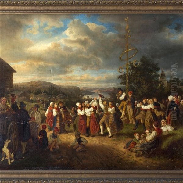 Spring: A Village Celebration With Maypole Oil Painting by Kilian Christoffer Zoll