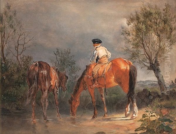 Water To The Horses Oil Painting by Kilian Christoffer Zoll