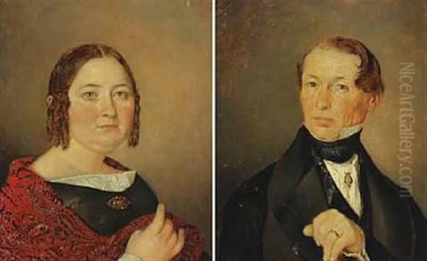 Portrait Of A Woman And A Gentleman (2 Works) Oil Painting by Kilian Christoffer Zoll