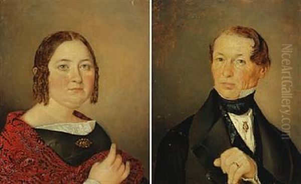 Portrait Of A Woman And A Gentleman (pair) Oil Painting by Kilian Christoffer Zoll