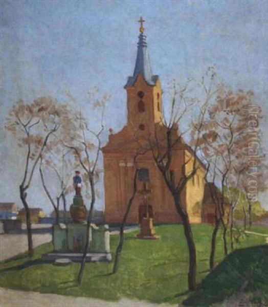 Kirche In Szolnik Oil Painting by Lajos Zombory