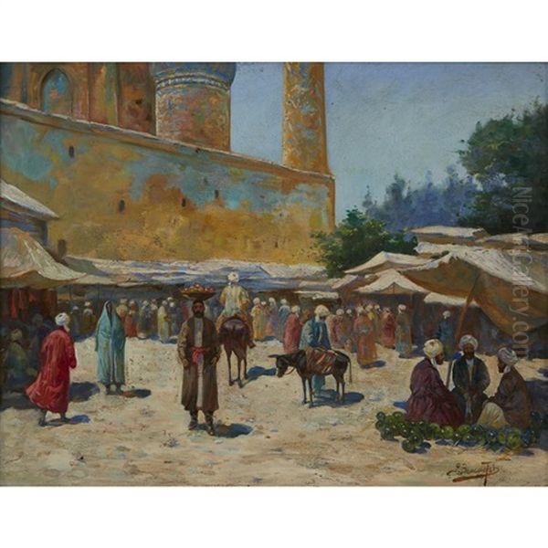 Village Scene Oil Painting by Richard Karlovich Zommer