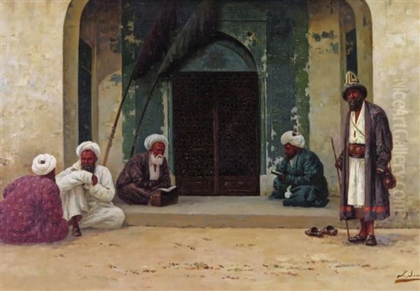 At The Door To The Mosque Oil Painting by Richard Karlovich Zommer