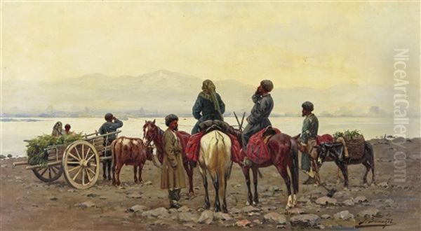 The Ferry, Lake Van Oil Painting by Richard Karlovich Zommer