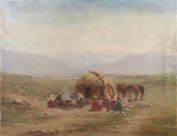 Scene By The Yurt Oil Painting by Richard Karlovich Zommer