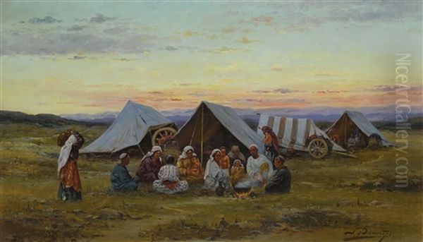 Evening At The Camp Oil Painting by Richard Karlovich Zommer