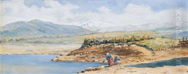 Armenisches Hochland Mit Zwei Frauen Am Flus Oil Painting by Richard Karlovich Zommer