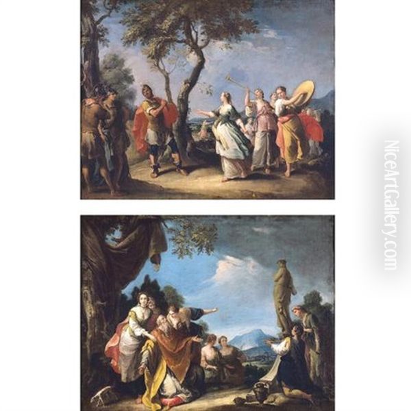 The Meeting Of Jephthah And His Daughter (+ Solomon Sacrificing To Ashtoreth; Pair) Oil Painting by Gaetano Zompini