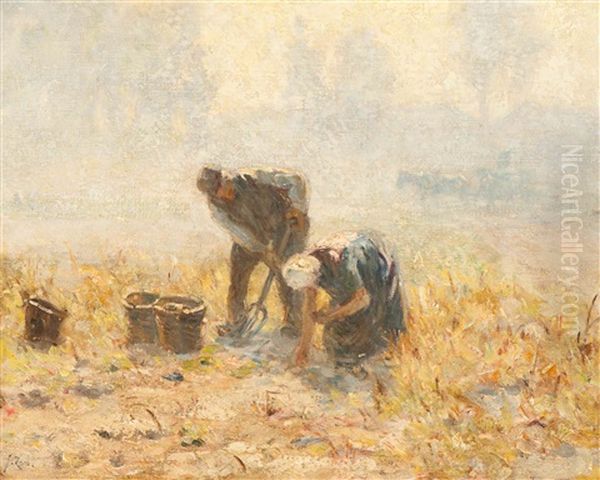 Potatoe Diggers Oil Painting by Jacob Abraham (Jacques) Zon