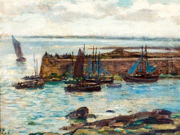 Vissersboten In De Haven Van Concarneau, Bretagne by Jacob Abraham (Jacques) Zon