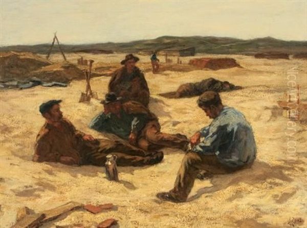 Workers Lunch Break Oil Painting by Jacob Abraham (Jacques) Zon