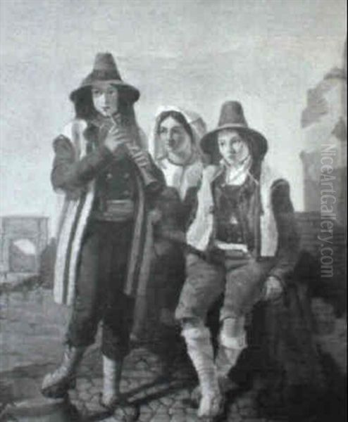 Three Peasants Oil Painting by Antonio Zona