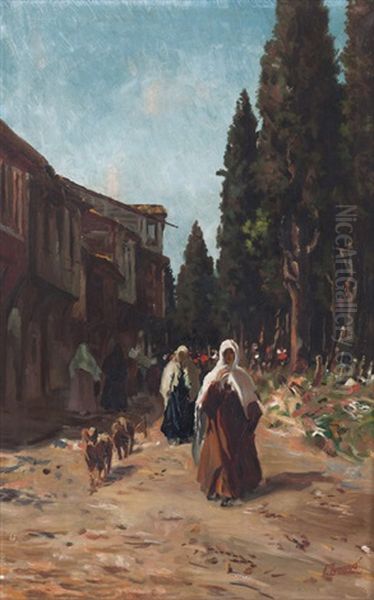 Istanbul Sokagi Oil Painting by Fausto Zonaro