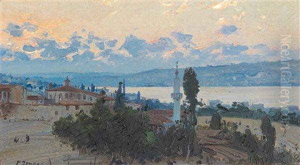 Sunset Over Macka On The Bosporus Oil Painting by Fausto Zonaro