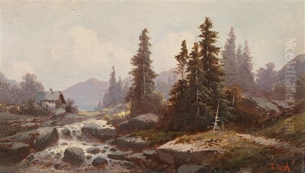 Partie Aus Karnten (+ Partie Bei Lienz In Tirol; 2 Works) Oil Painting by Julius Zopf